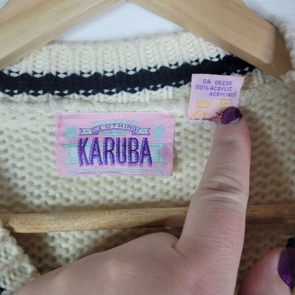 "Zurich" Preppy Korean Graphic Patches Cream and Black Heavy Sweater - Picture 8 of 10